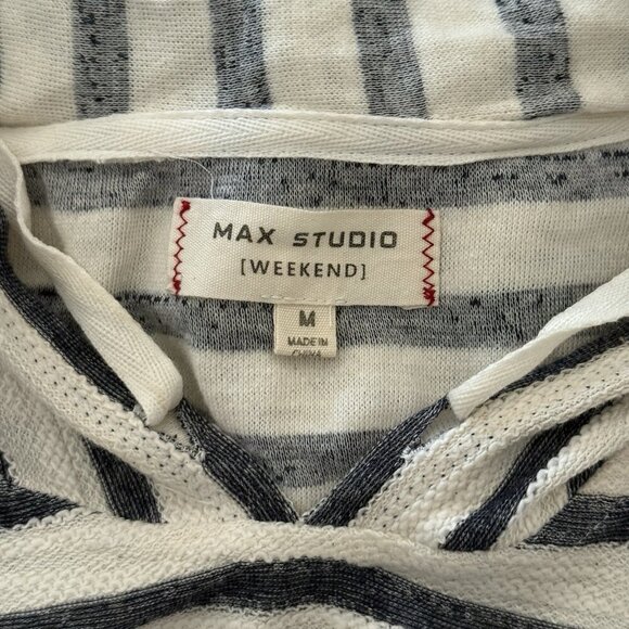 Max Studio Weekend Hoodie Dress Size M Striped Navy White Nautical Cover-up - Picture 9 of 11